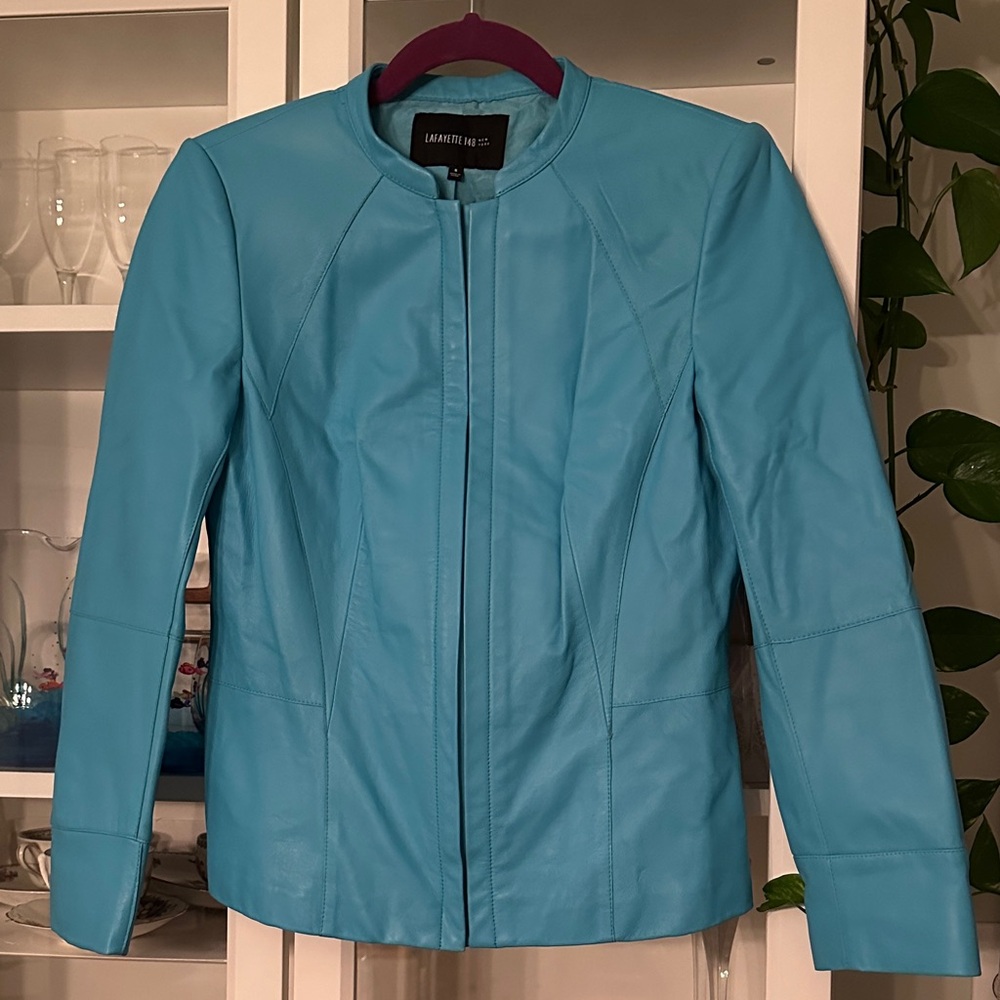 Lafayette 148 Aqua Leather Jacket size 6